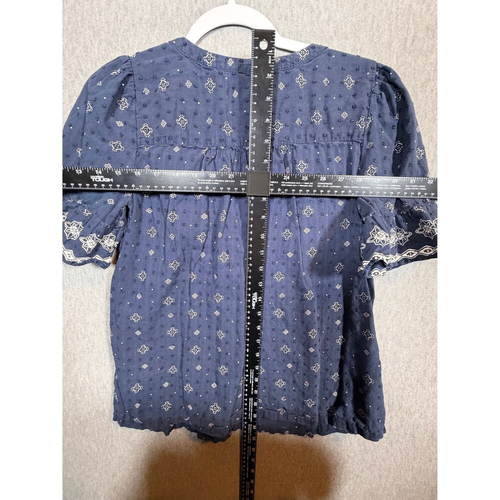LOFT Women's Blue Embroidered Pintuck V-Neck Blouse Top Size S Small Ruffle - Picture 4 of 4